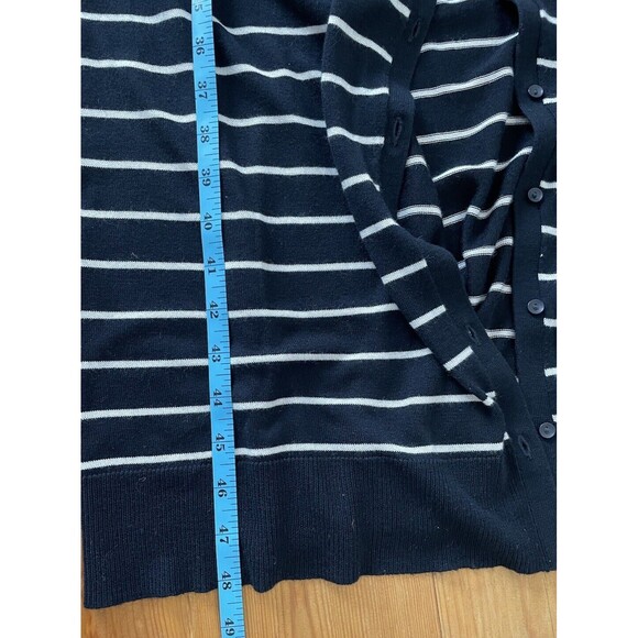 Zara Longline Navy Blue And White Striped Button Cardigan Size Large Nautical - Picture 7 of 8